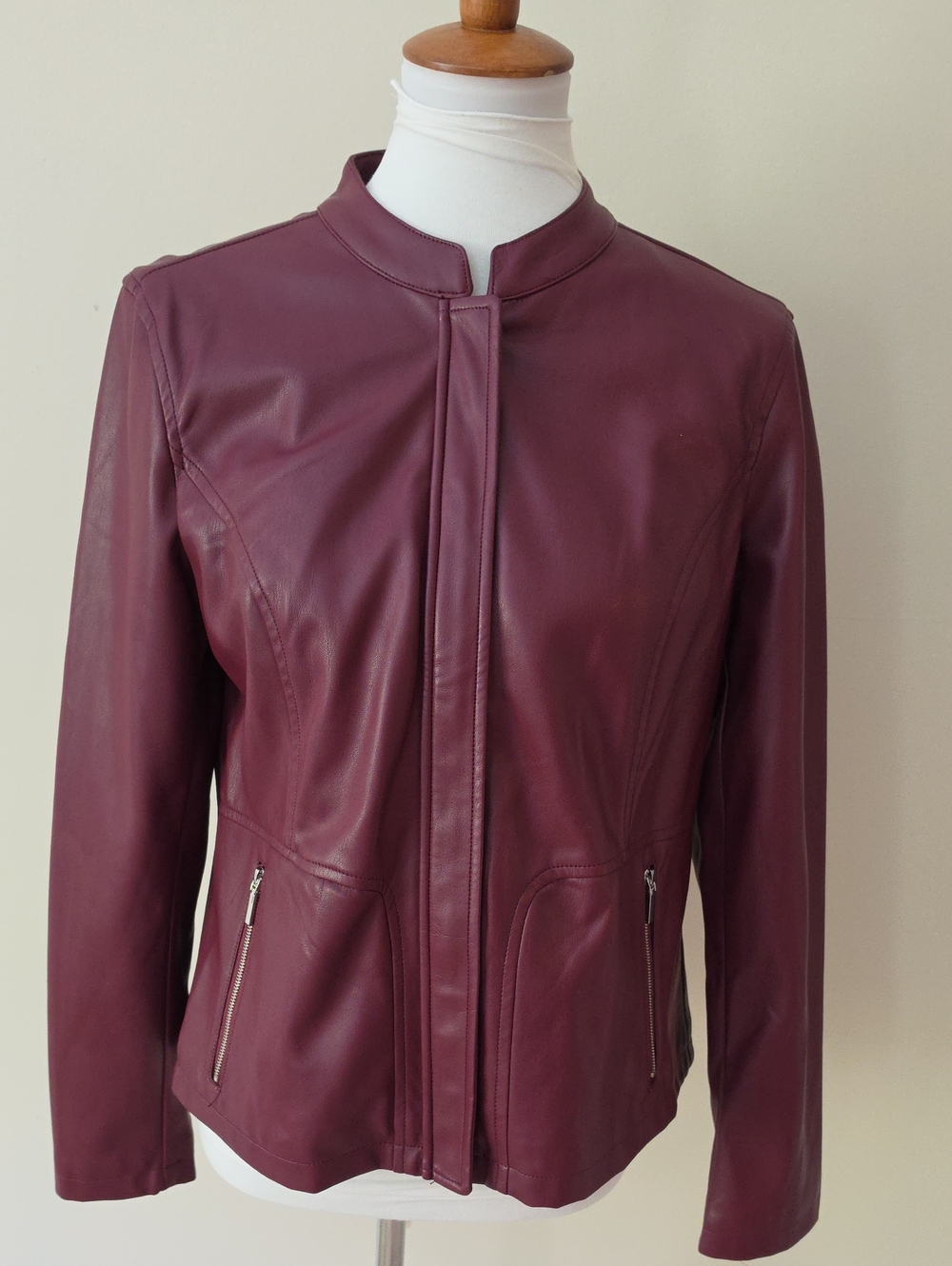 Philosophy Full Zip Burgundy Faux Leather Jacket